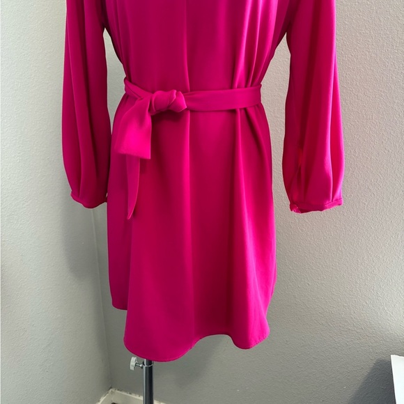 Zara Belted Mini‎ Dress Long Sleeve Tie Waist Lined Fuchsia Pink Size Medium - Picture 4 of 11